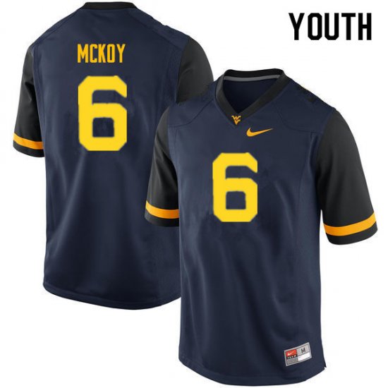 Youth West Virginia Mountaineers NCAA #6 Kennedy McKoy Navy Authentic Nike Stitched College Football Jersey SA15I87TW